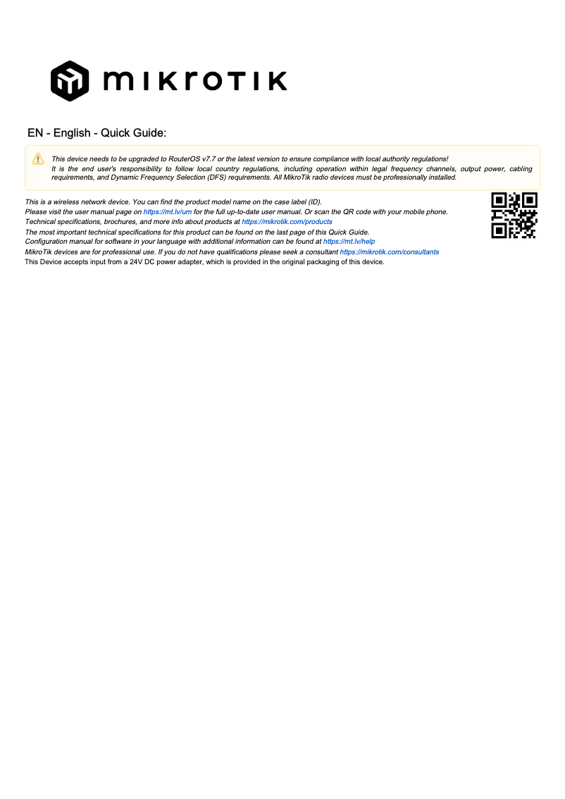 Page 1 de la notice Manuel utilisateur Mikrotik LTAP Mini LTE kit