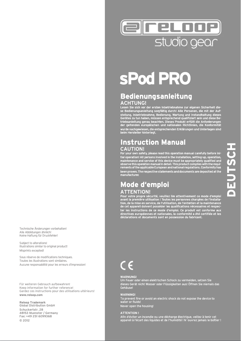 Page 1 de la notice Manuel utilisateur Reloop SPOD PRO