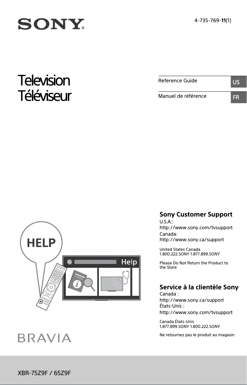 Page 1 de la notice Manuel utilisateur Sony Bravia XBR-75Z9F