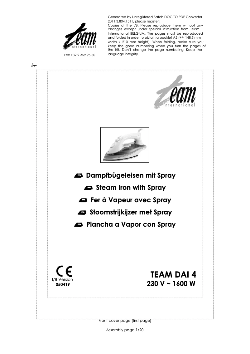 Page 1 de la notice Manuel utilisateur Team DAI 4