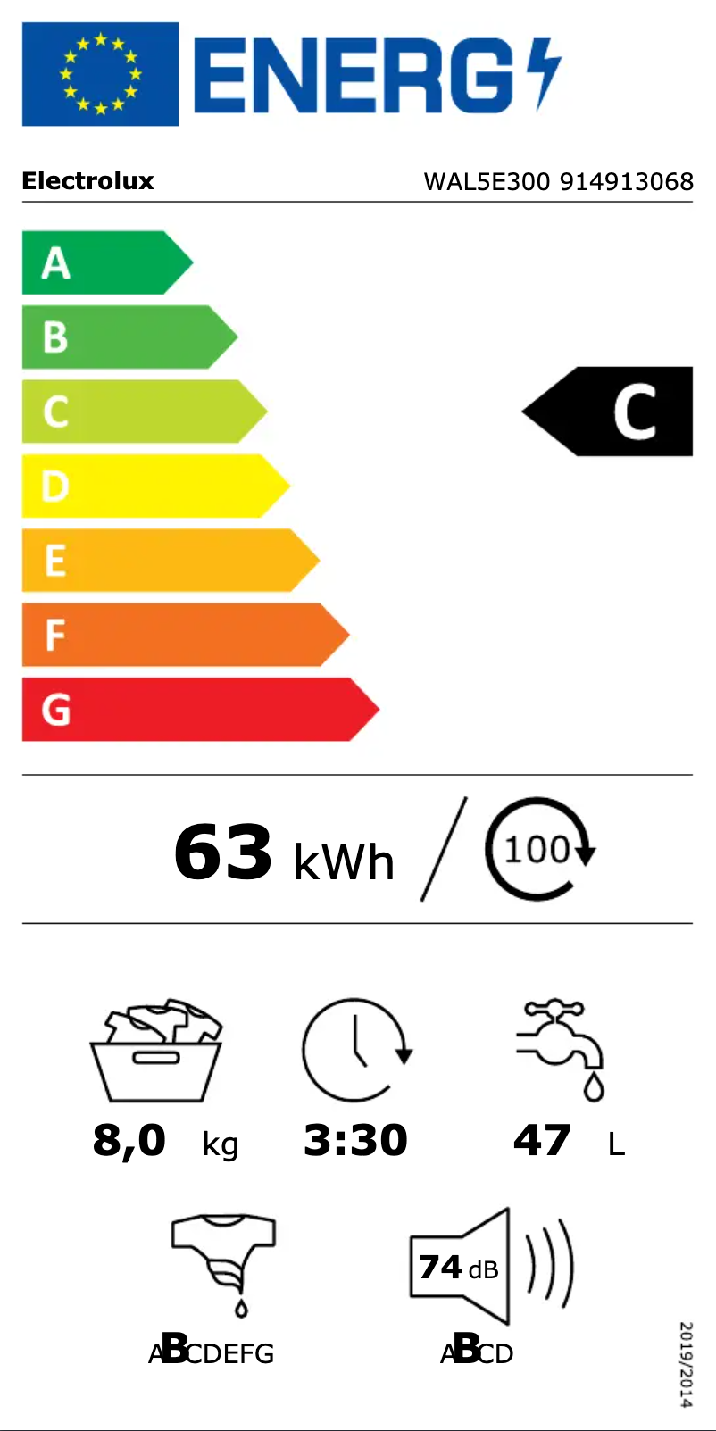 Page n°1 - Label énergétique Electrolux WAL5E300