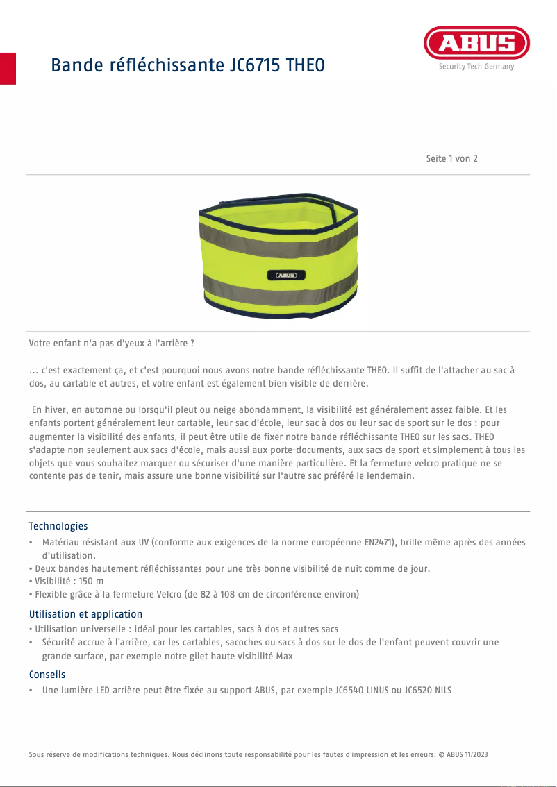 Page n°1 - Fiche technique Abus JC6715 THEO