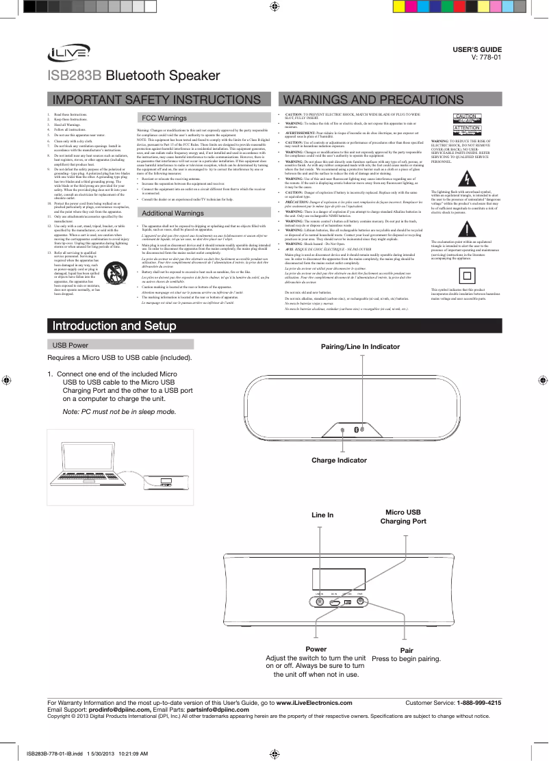 Page 1 de la notice Manuel utilisateur iLive ISB283B
