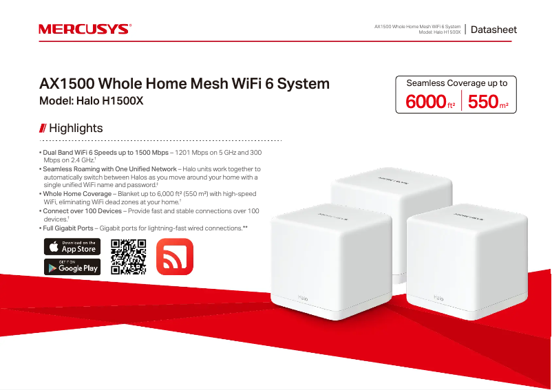 Page 1 de la notice Fiche technique Mercusys Halo H1500X