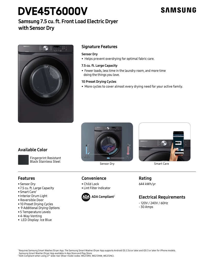 Page n°1 - Fiche technique Samsung DVE45T6000V