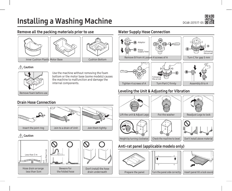 Page 1 de la notice Guide d'installation Samsung WA95T5160WW