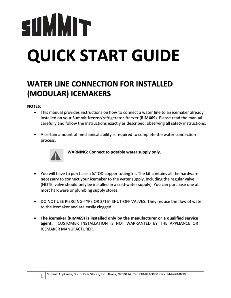 Page 1 de la notice Manuel d'utilisation et d'entretien Summit SCFF53BXSSHHIM