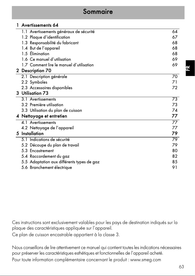 Page 1 de la notice Manuel utilisateur Smeg PV632CNR