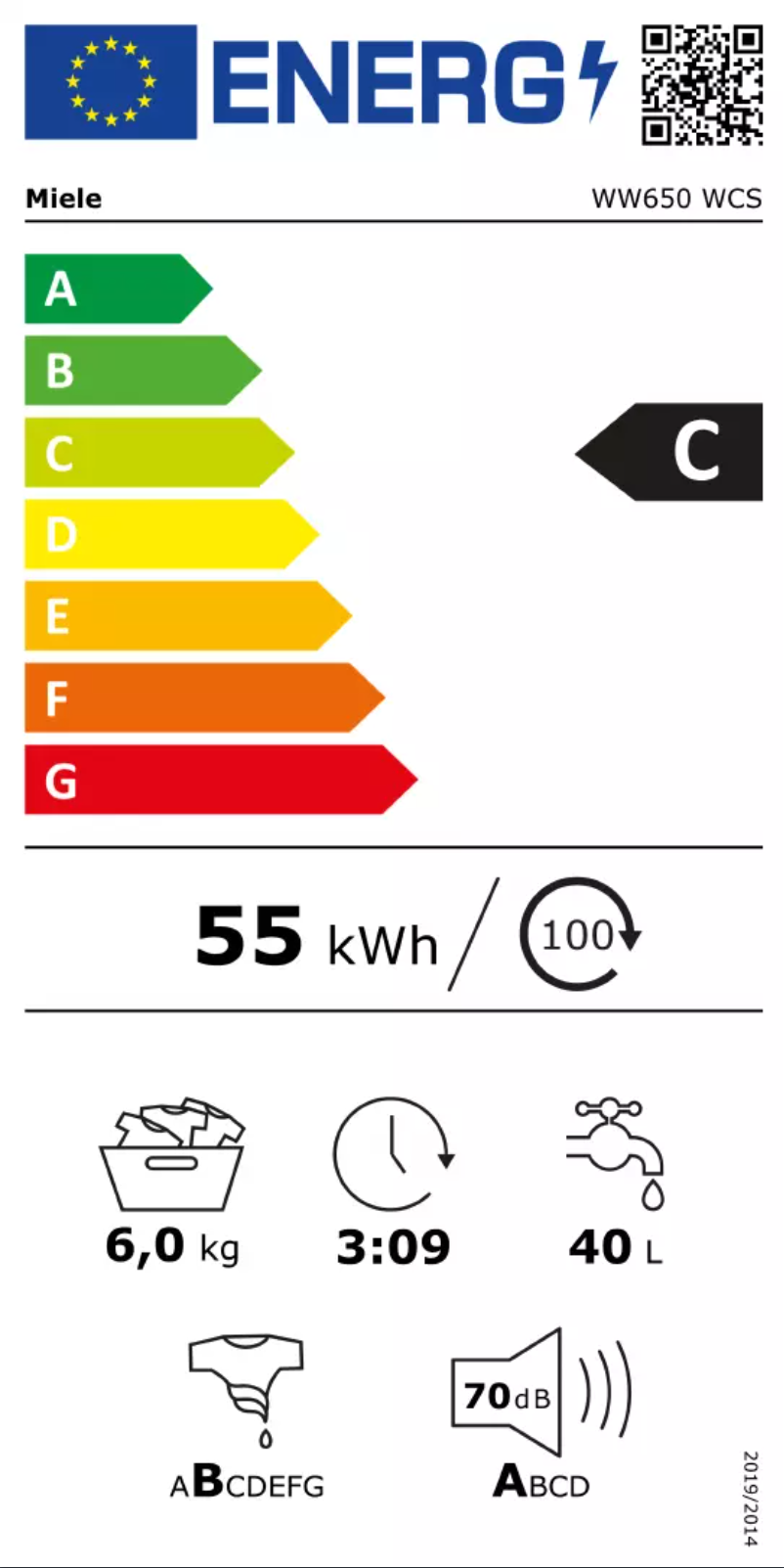Page 1 de la notice Label énergétique Miele WW650 WCS
