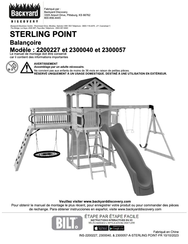 Page 1 de la notice Manuel utilisateur Backyard Discovery Sterling Point