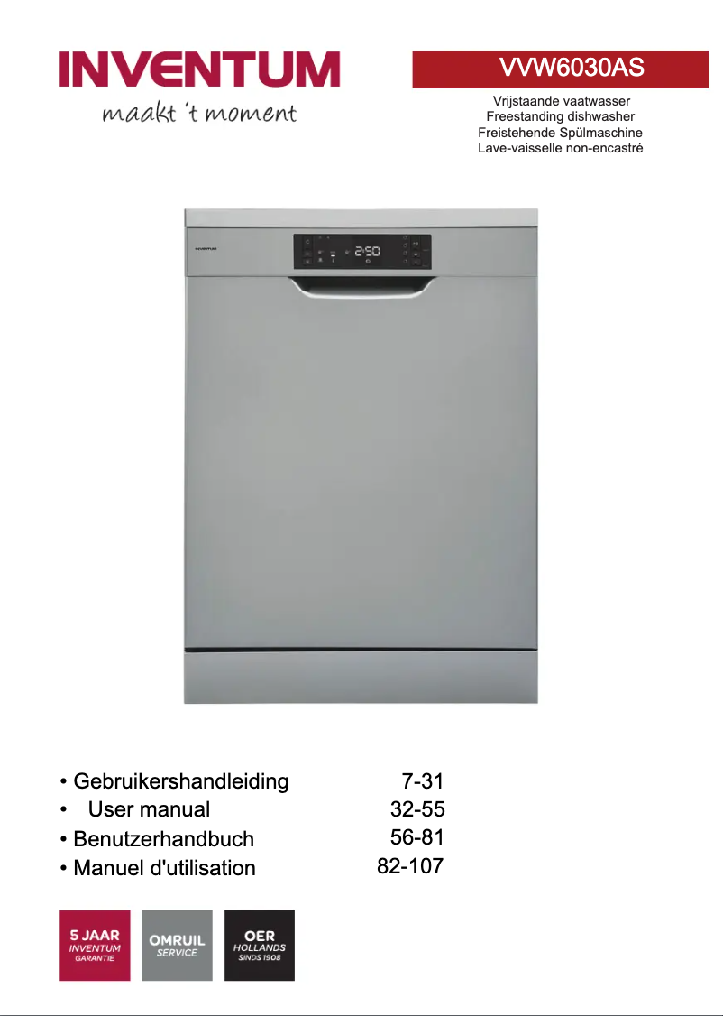 Page 1 de la notice Manuel utilisateur Inventum VVW6030AS