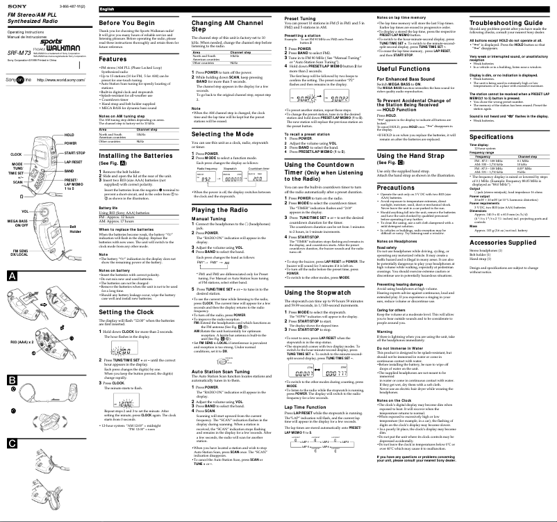 Page 1 de la notice Manuel utilisateur Sony SRF-M73