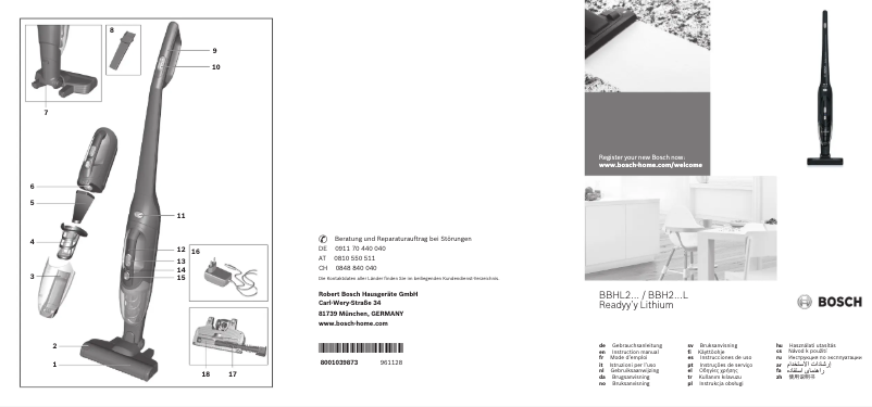 Page n°1 - Manuel utilisateur Bosch Readyy'y BBH218LTD