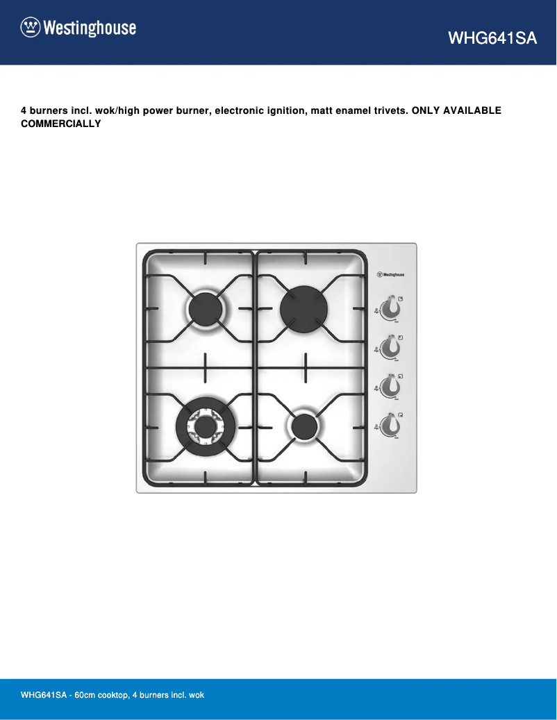 Page n°1 - Fiche technique Westinghouse WHG641SA
