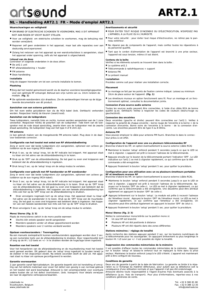 Image de la première page du manuel de l'appareil ART 2.1