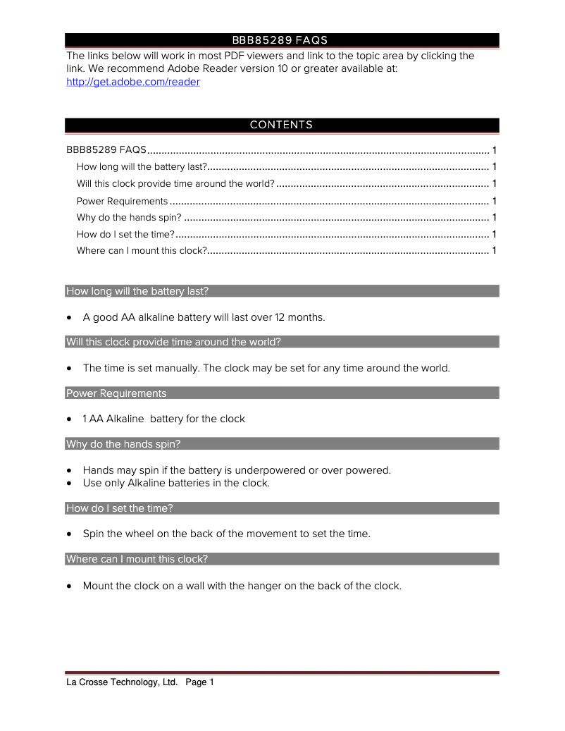 Page n°1 - FAQ La Crosse Technology BBB85289