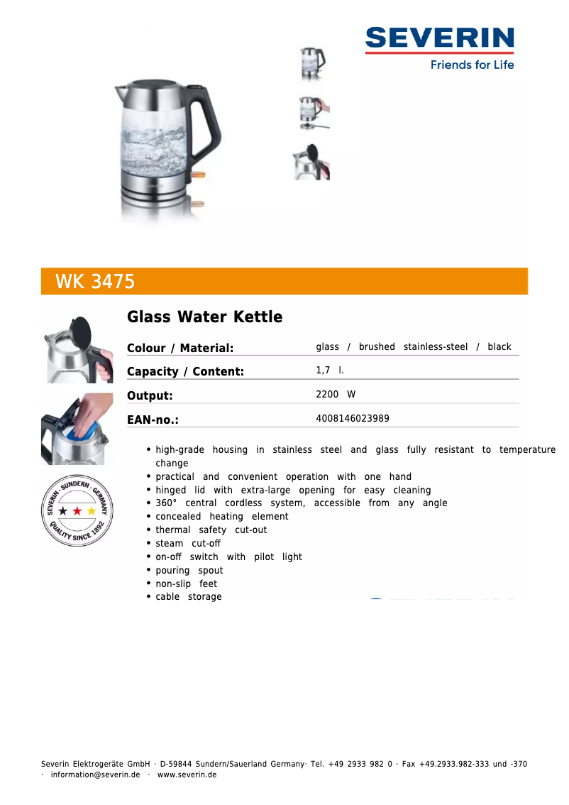Page n°1 - Fiche technique Severin WK 3475