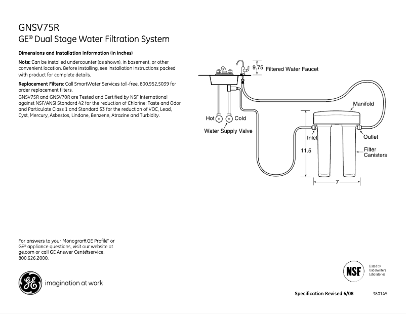 Page n°1 - Fiche technique GE GNSV75RWW