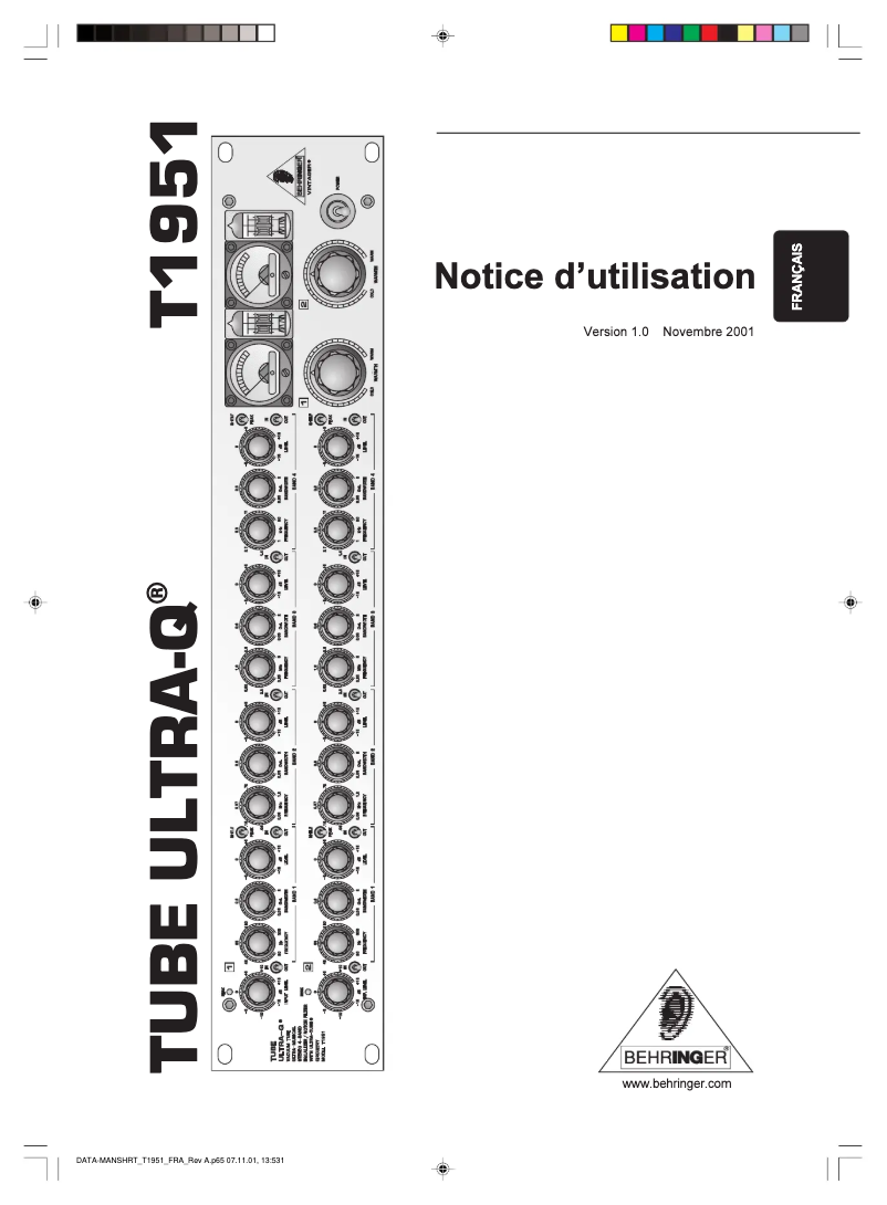 Page 1 de la notice Manuel utilisateur Behringer Tube Ultra-Q T1951