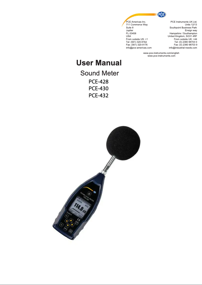 Page n°1 - Manuel utilisateur PCE Instruments PCE-432