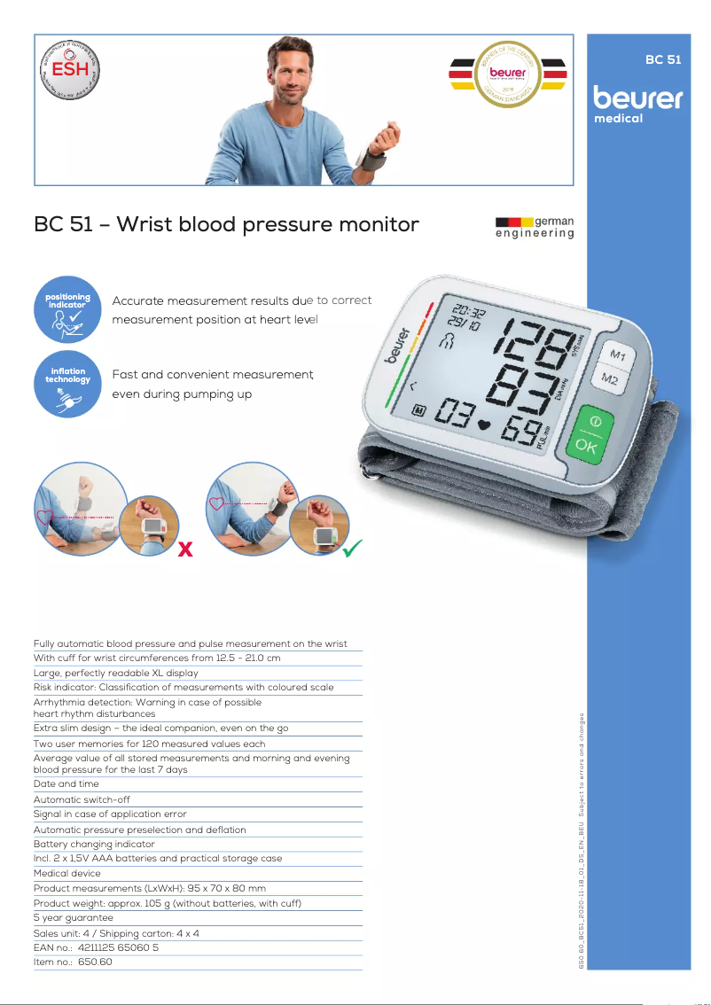 Page 1 de la notice Fiche technique Beurer BC 51