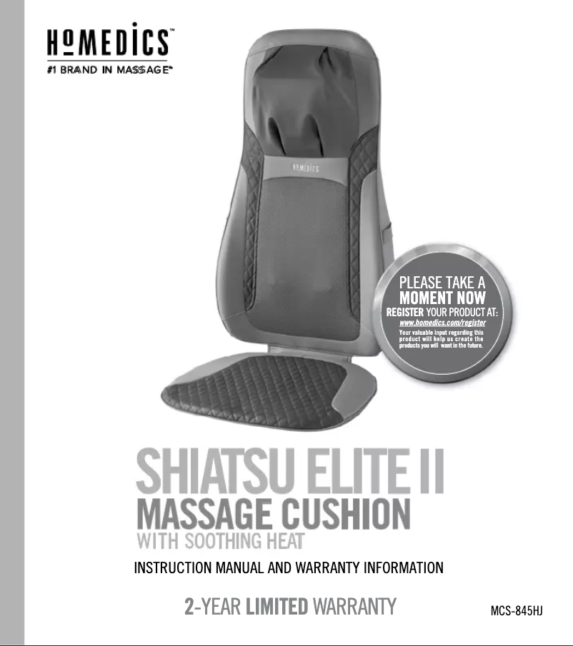 Page n°1 - Manuel utilisateur Homedics Shiatsu Elite II MCS-845HJ