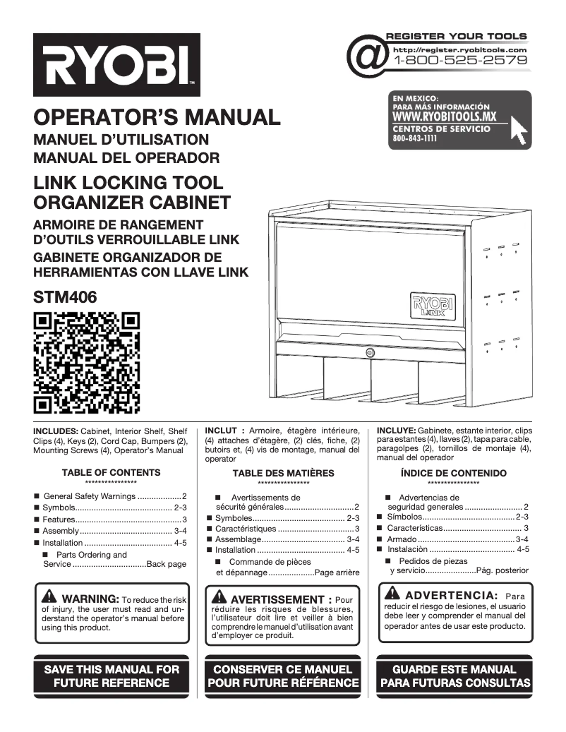 Page n°1 - Manuel utilisateur RYOBI STM406