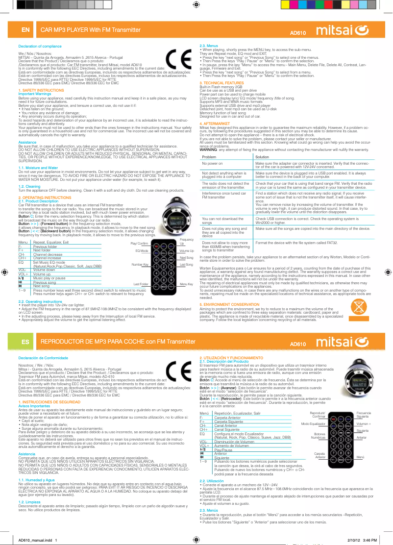 Image de la première page du manuel de l'appareil AD610