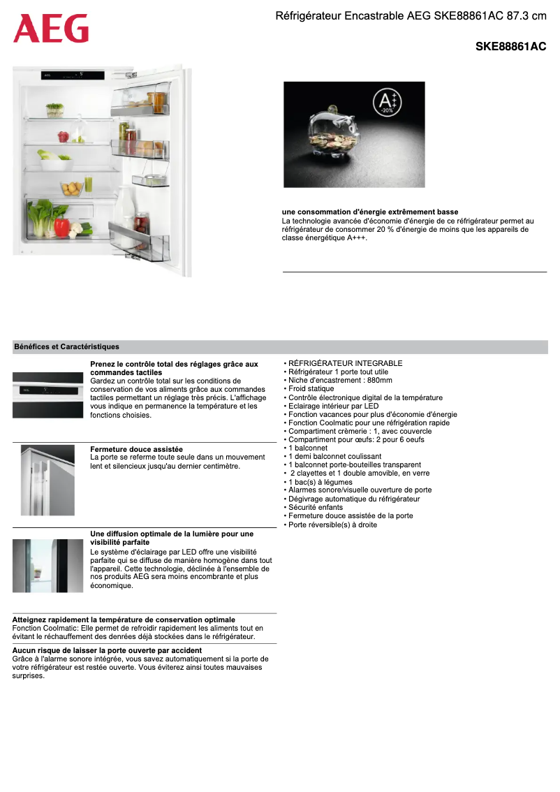Page 1 de la notice Fiche technique AEG SKE88861AC