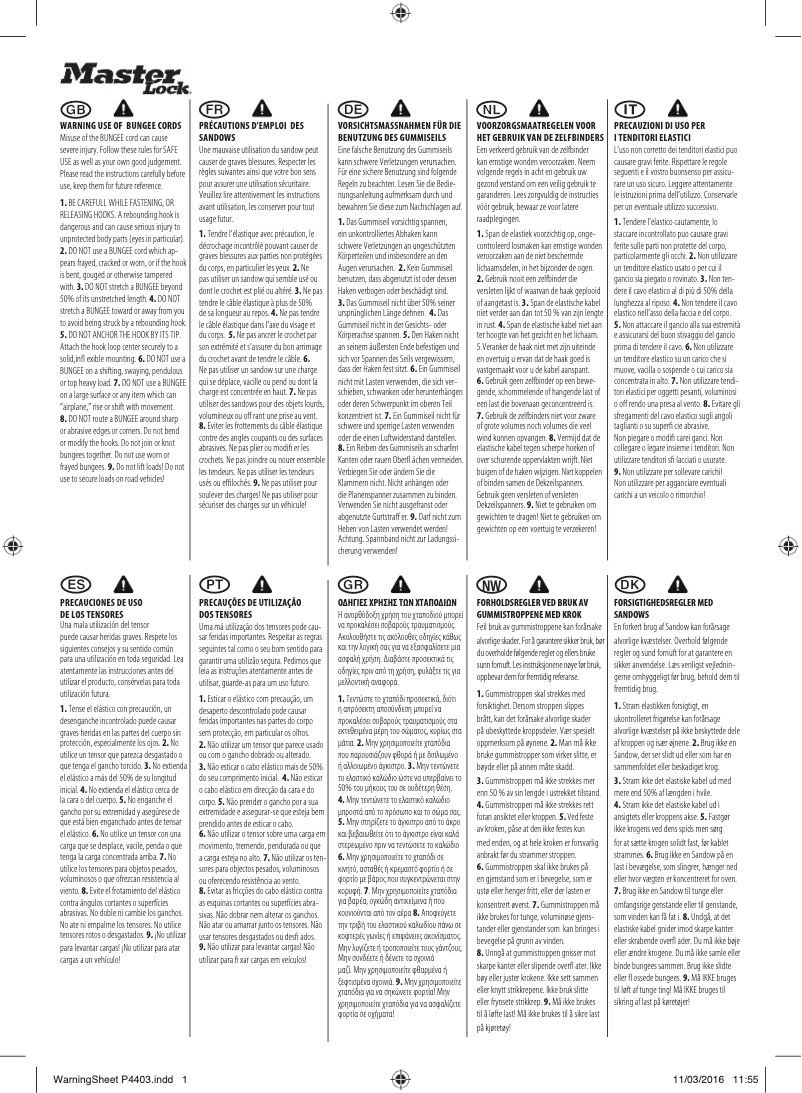 Page 1 de la notice Manuel utilisateur Master Lock 3031EURDAT