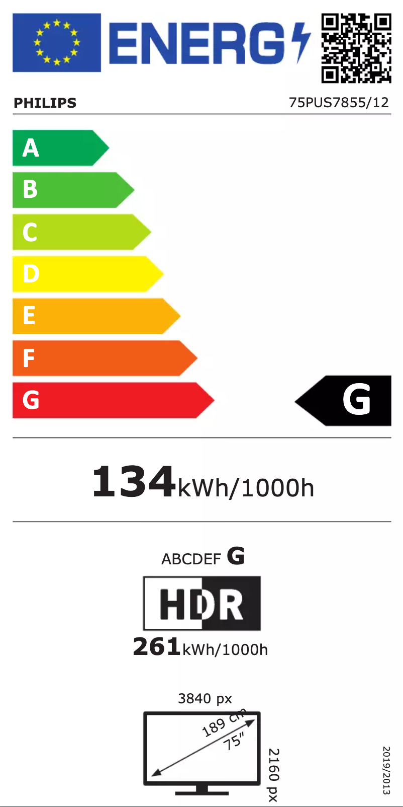 Page n°1 - Label énergétique Philips 75PUS7855