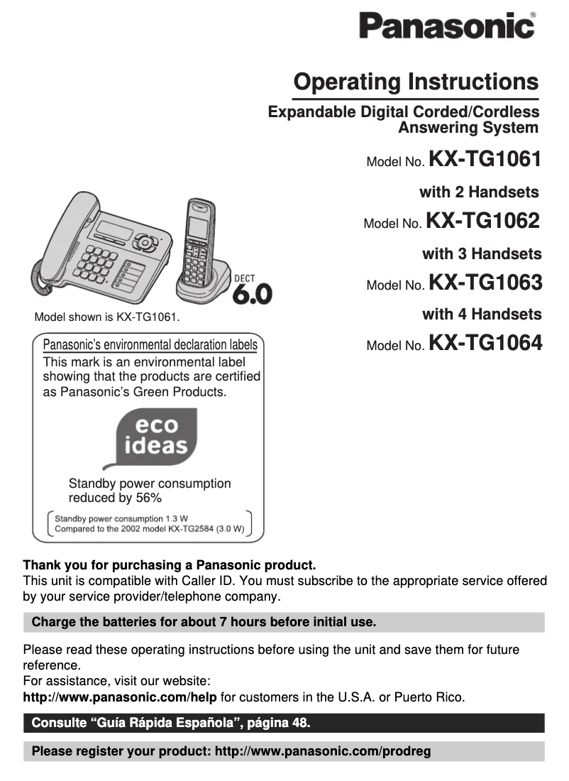 Imagen de la primera página del manual del dispositivo KX-TG1061M