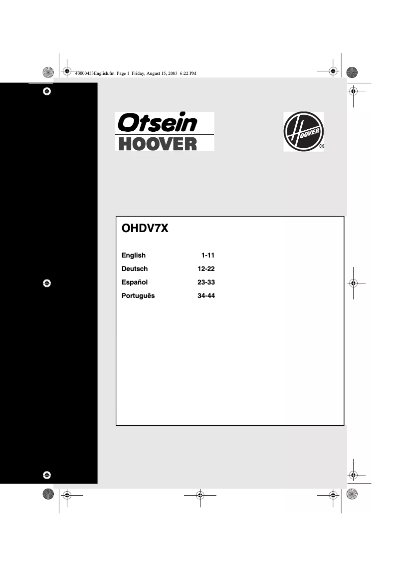 Page 1 of the manual User Manual Otsein-Hoover OHDV 7 X