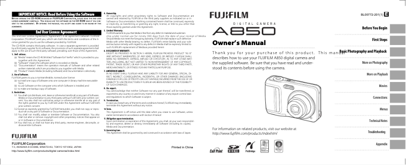 Image de la première page du manuel de l'appareil A850