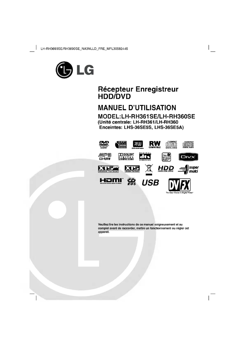 Page 1 de la notice Manuel utilisateur LG LH-RH3693SE
