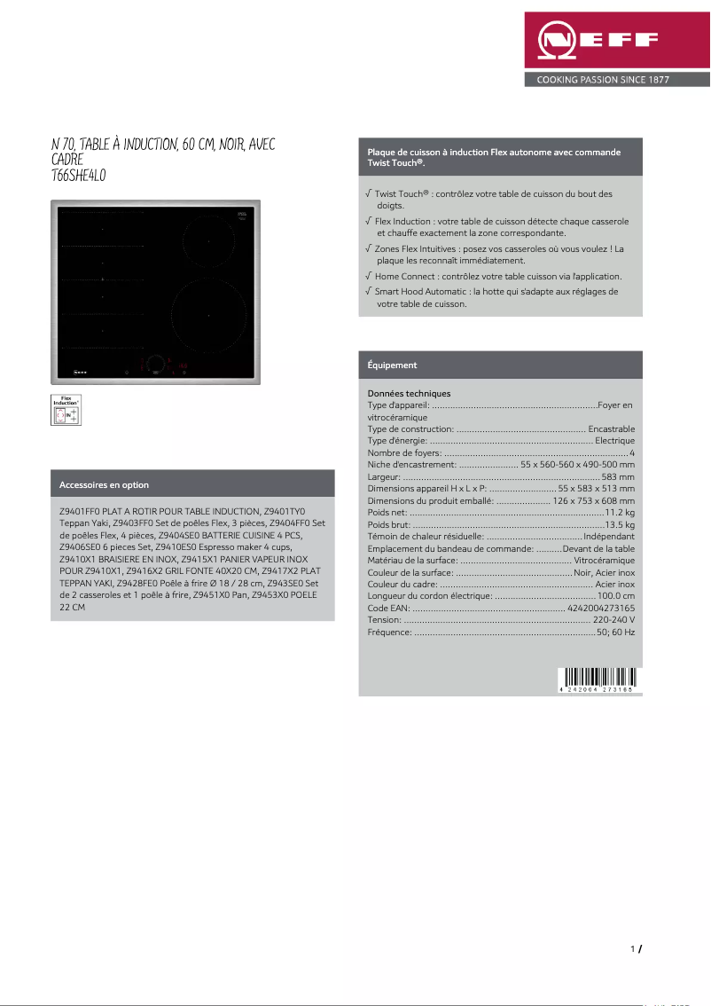 Page n°1 - Fiche technique Neff T66SHE4L0