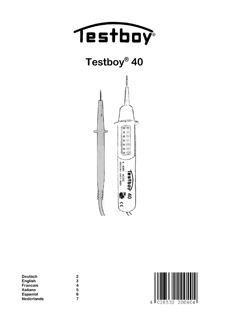 Page n°1 - Manuel utilisateur Testboy 40