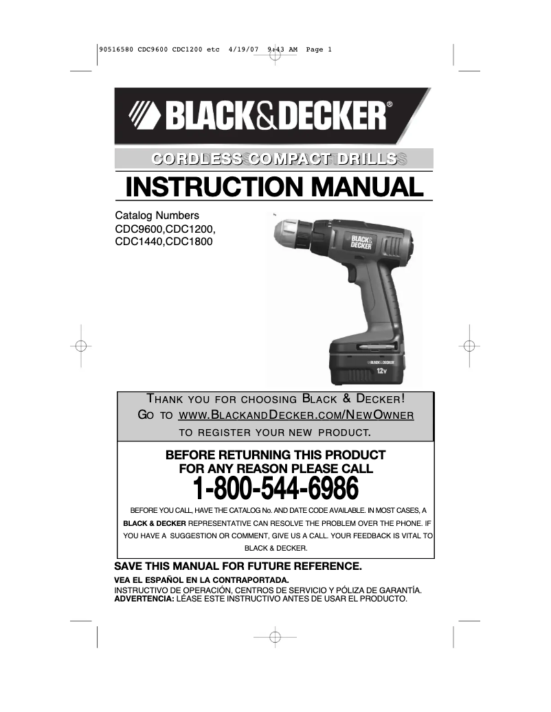 Page 1 de la notice Manuel utilisateur Black & Decker CDC9600