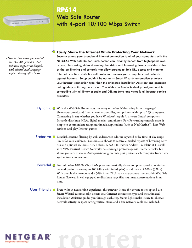 Page 1 de la notice Fiche technique Netgear RP614v3