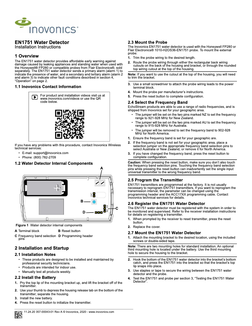 Page n°1 - Manuel utilisateur Inovonics EN1751
