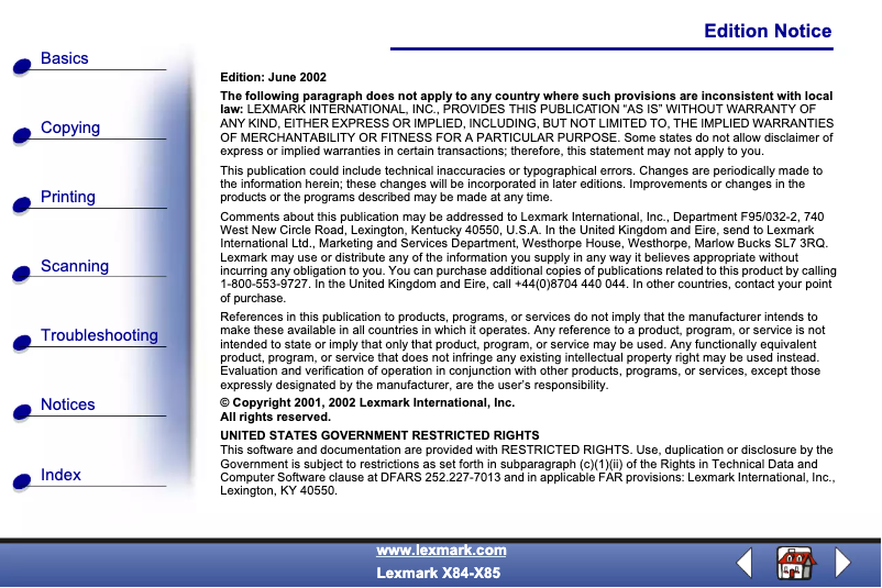 Page 1 de la notice Manuel utilisateur Lexmark X85