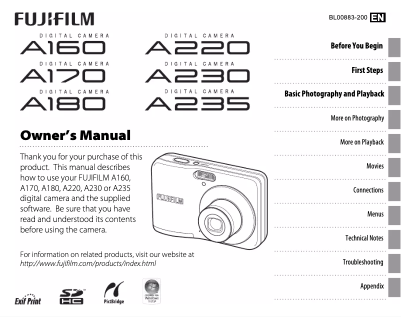 Page 1 de la notice Manuel utilisateur Fujifilm FinePix A235