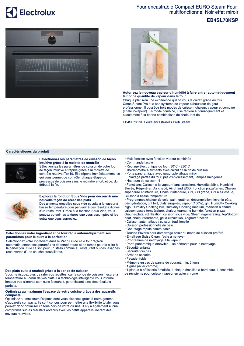 Page 1 de la notice Fiche technique Electrolux EB4SL70KSP