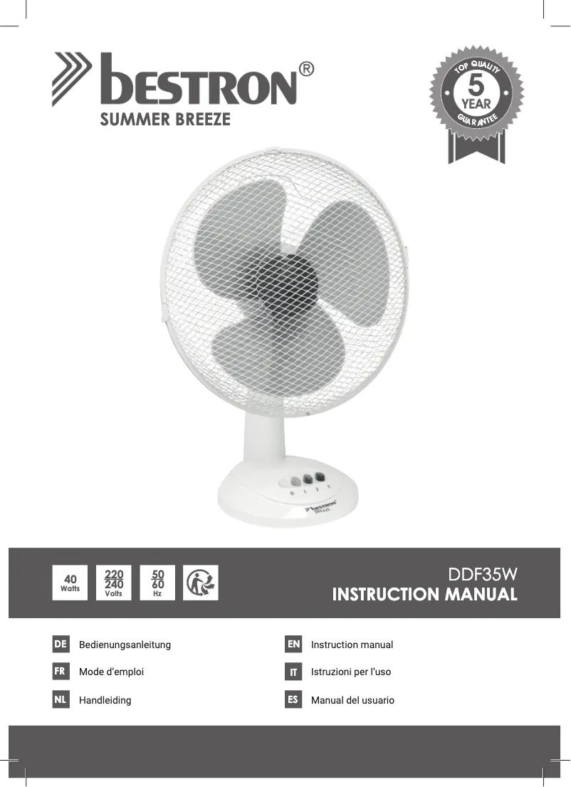 Page n°1 - Manuel utilisateur Bestron DDF35W