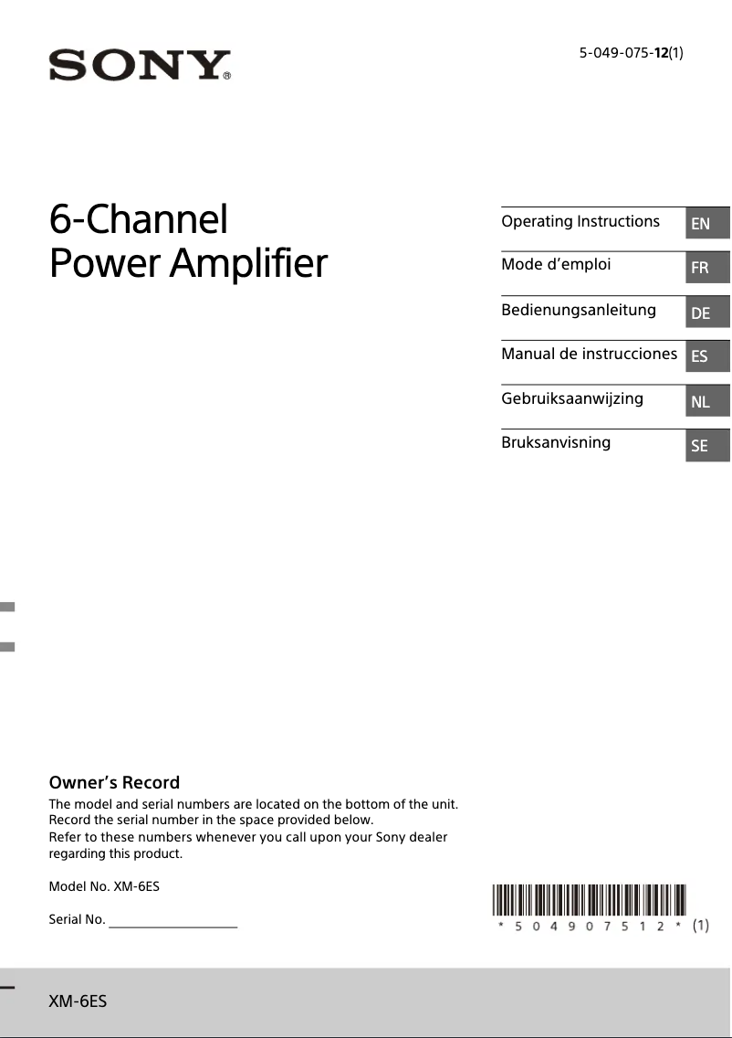 Página 1 del manual Manual de usuario Sony XM-6ES