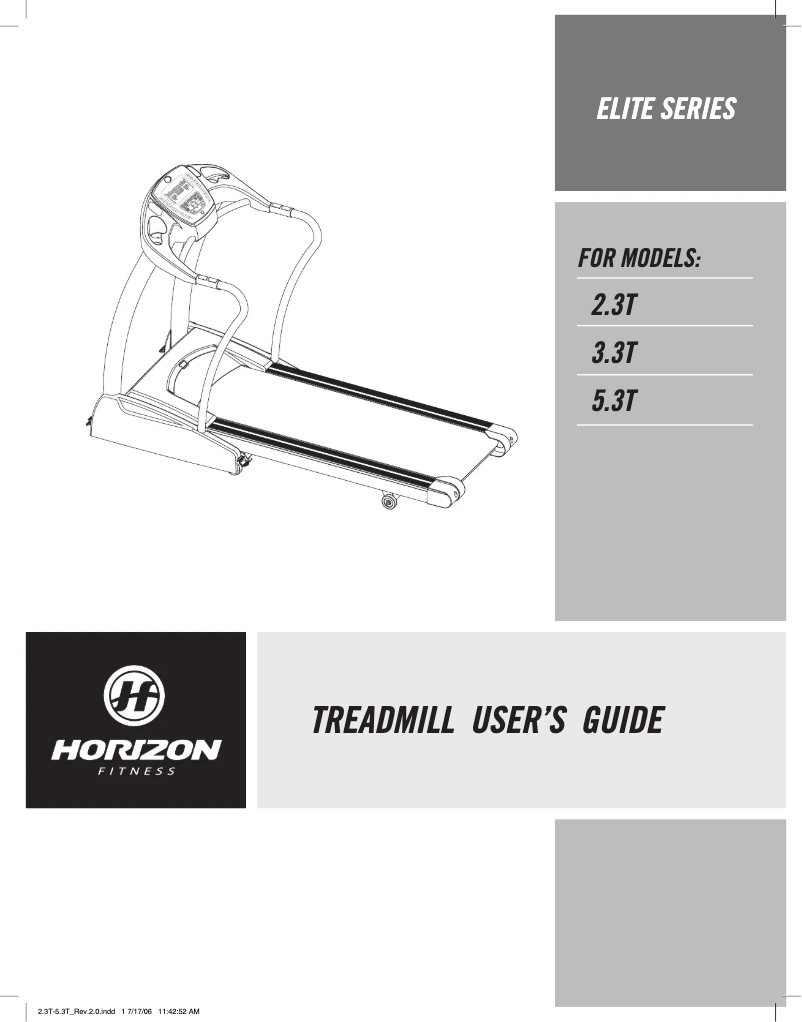 Page 1 de la notice Manuel utilisateur Horizon Fitness Elite 5.3T