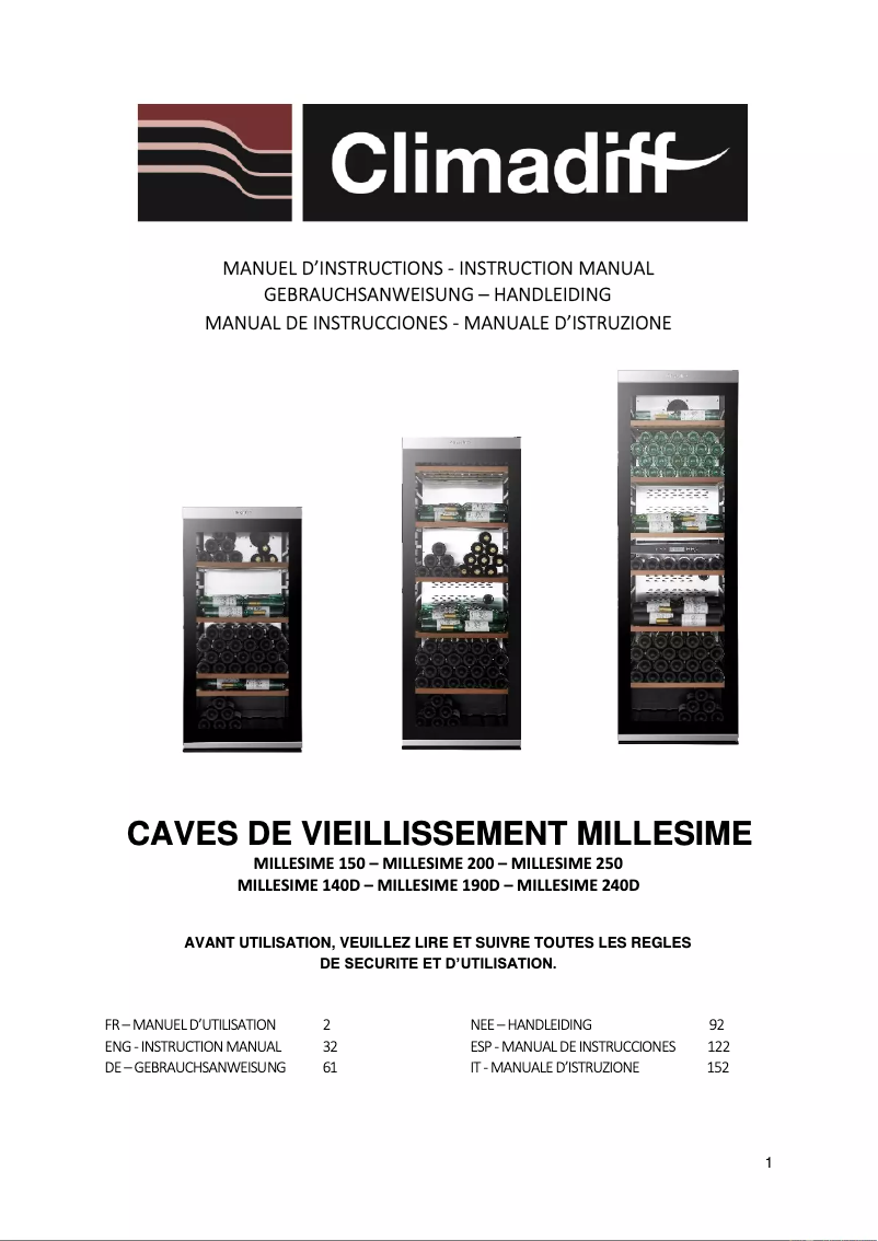 Page n°1 - Manuel utilisateur Climadiff MILLESIME 250