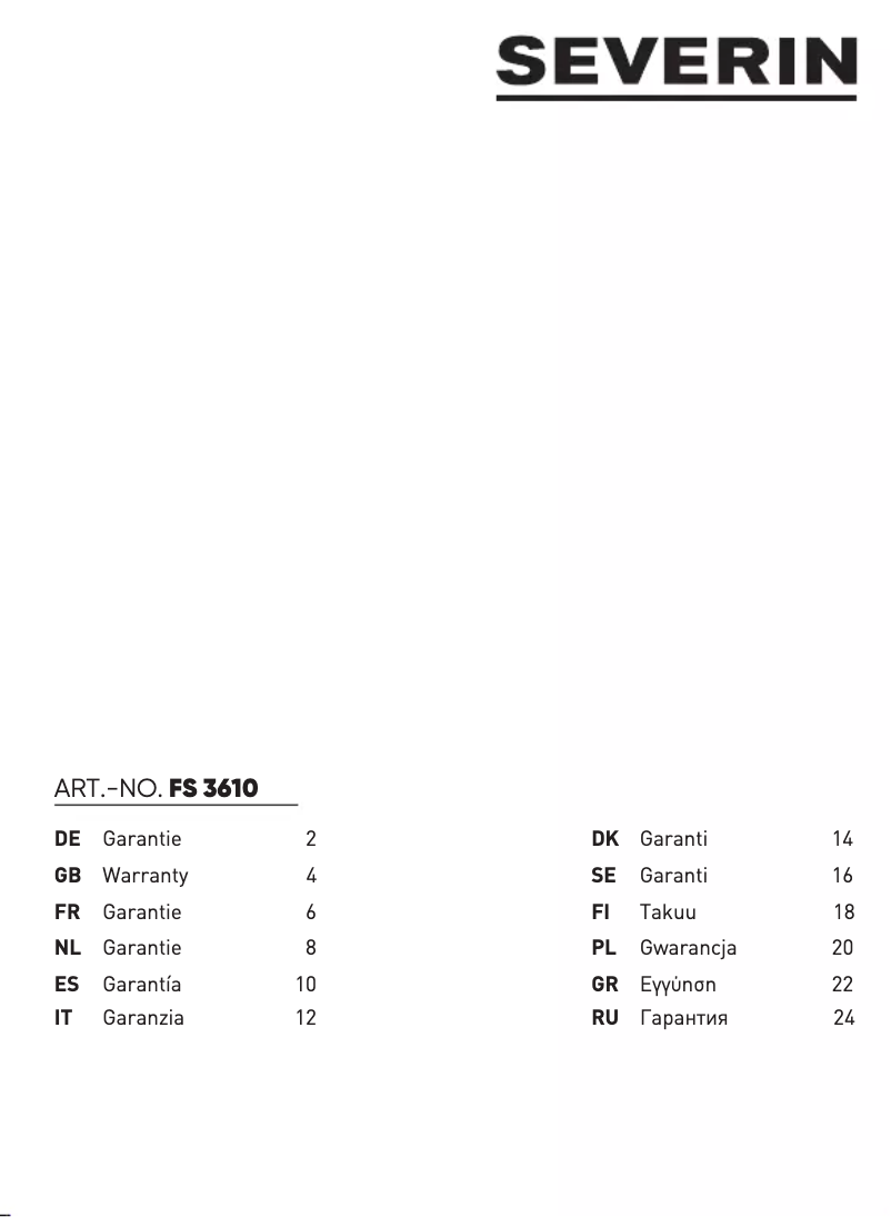 Page 1 de la notice Informations de garantie Severin FS 3610