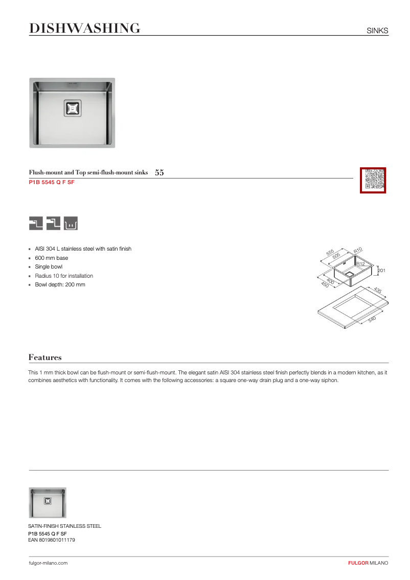 Page 1 de la notice Manuel utilisateur Fulgor Milano P1B 5545 Q F-SF
