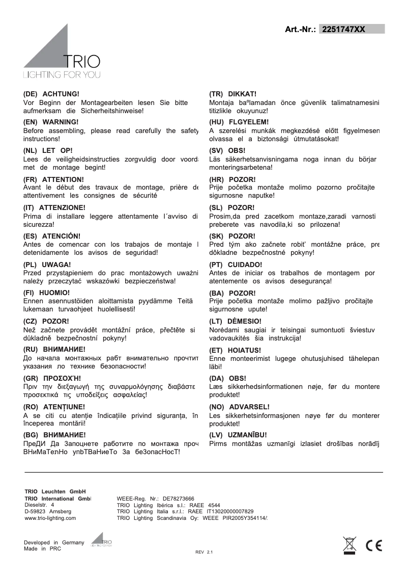 Page n°1 - Manuel utilisateur Trio Lighting Concha 225174742